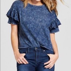 Blue ruffle sleeve top